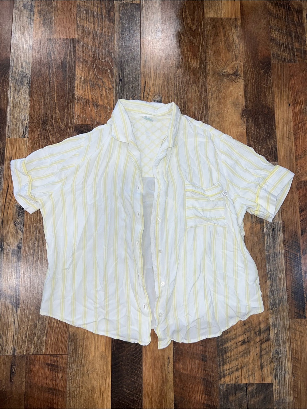 Martha Stewart White and Yellow Striped Short-Sleeve Button-Down